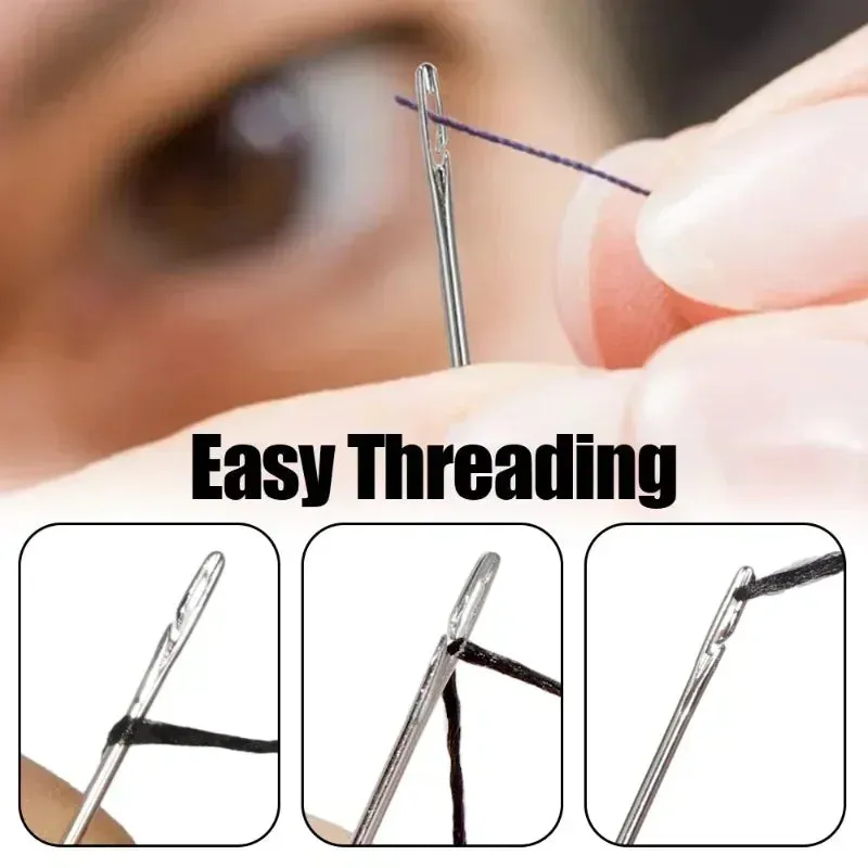 12 Pcs Side Hole Blind Sewing Needles Stainless Steel Elderly Needles Hand Sewing Stitching Pin DIY Home Self Threading Needle