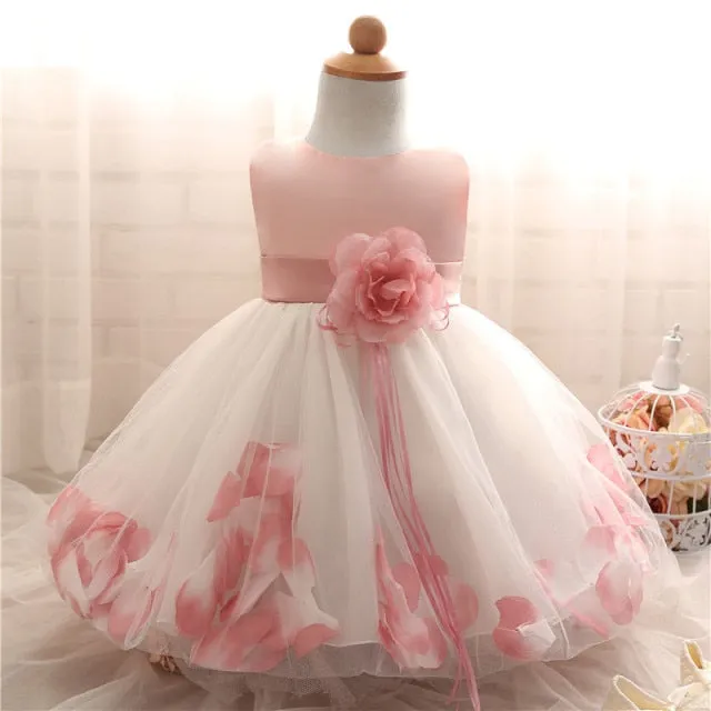 Baby Girls White Baptism Dress Newborn Princess Birthday Wear Toddler Flower Christening Ball Gown Kids Dresses for Girls 12 24M