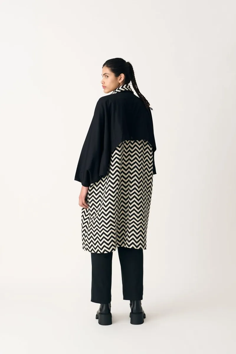 Bat Sleeve Chevron Trench Overlay - Black