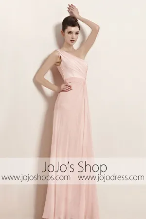 Blush Pink Grecian One Shoulder Goddess Pageant Evening Cocktail Dress CX830023