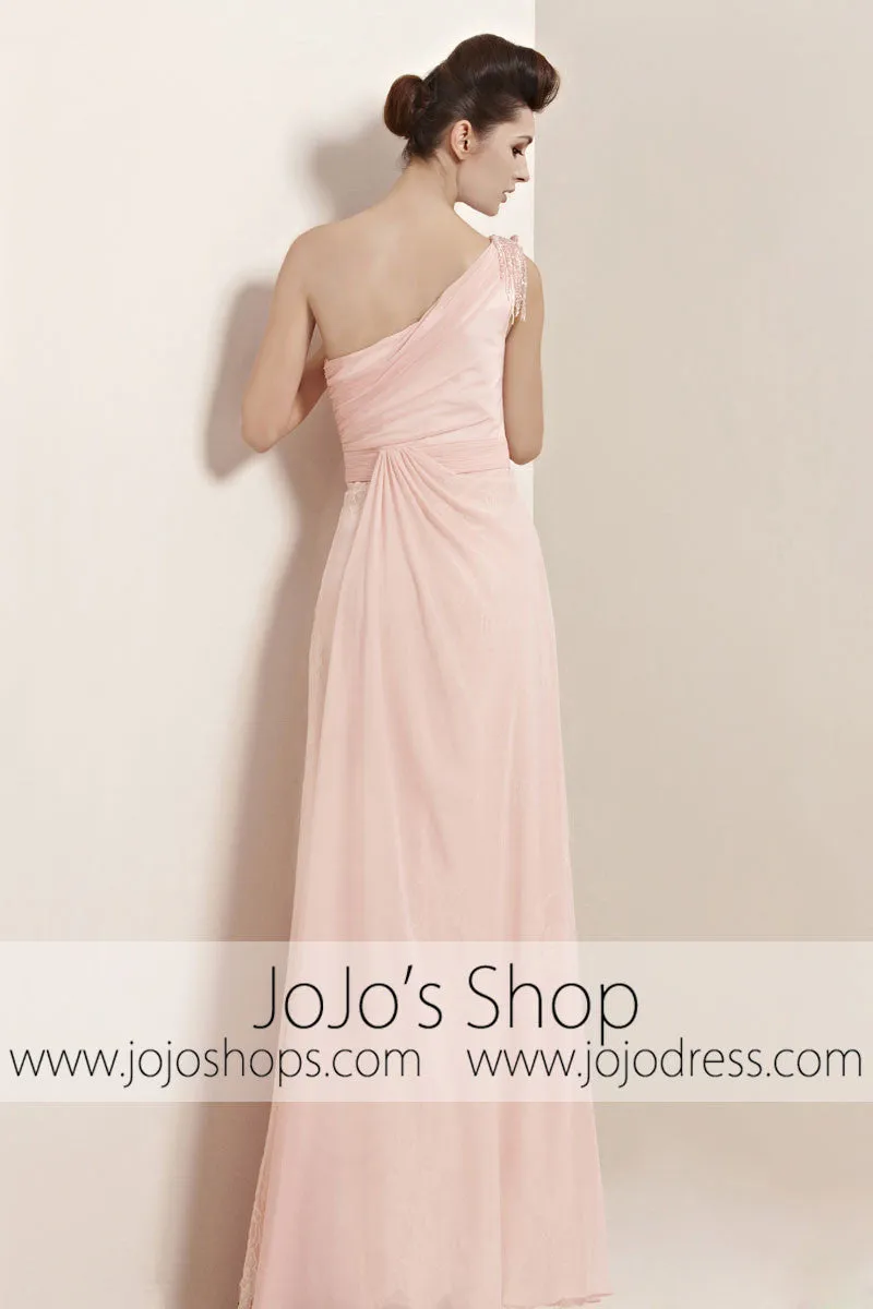 Blush Pink Grecian One Shoulder Goddess Pageant Evening Cocktail Dress CX830023