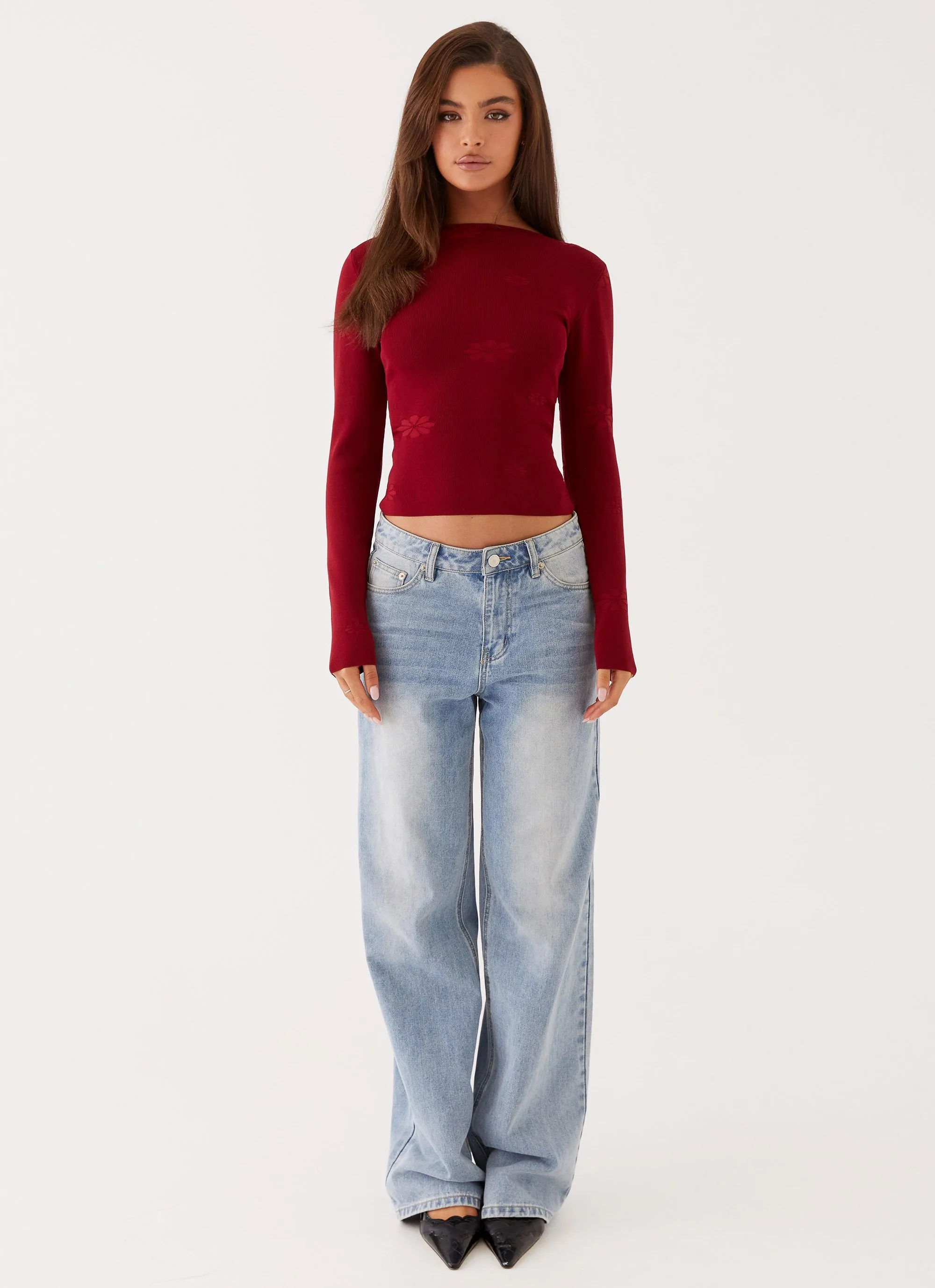 Dandelion Long Sleeve Knit Top - Red