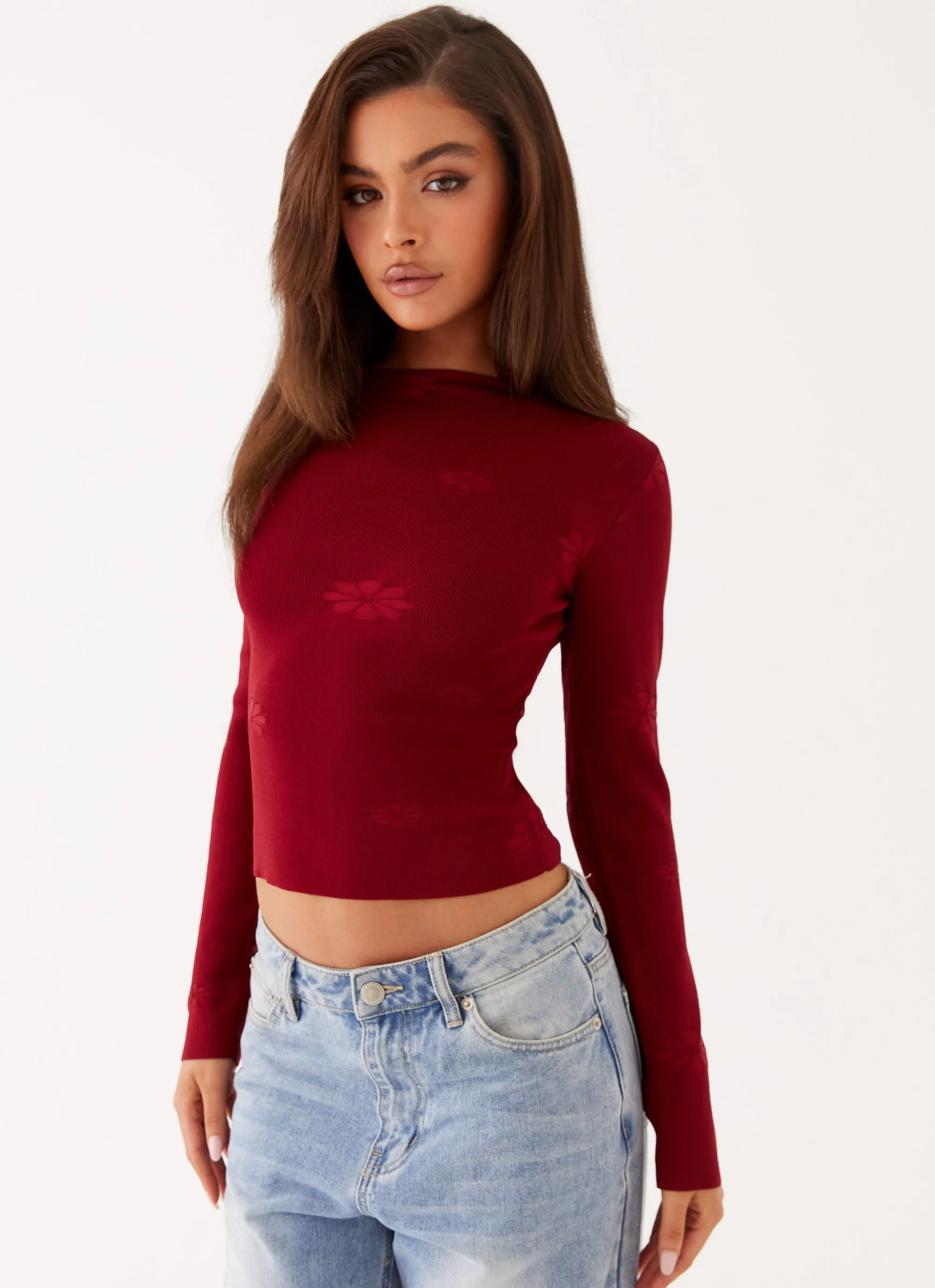 Dandelion Long Sleeve Knit Top - Red