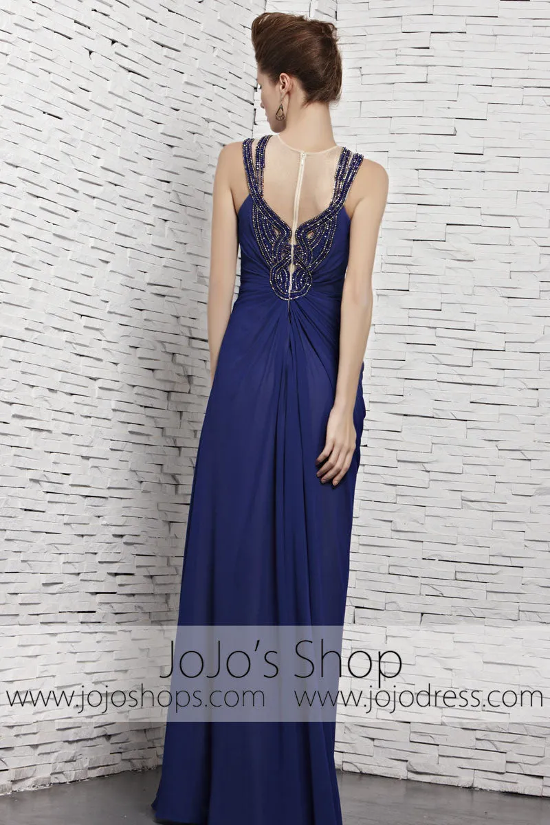 Dark Blue Modest Floor Length Evening Formal Dress CX881528