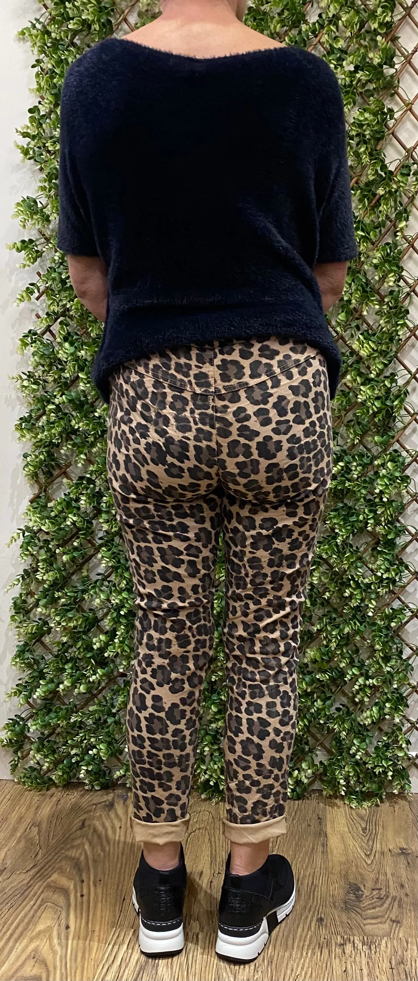 Debbie Camel Leopard Print Magic Trousers