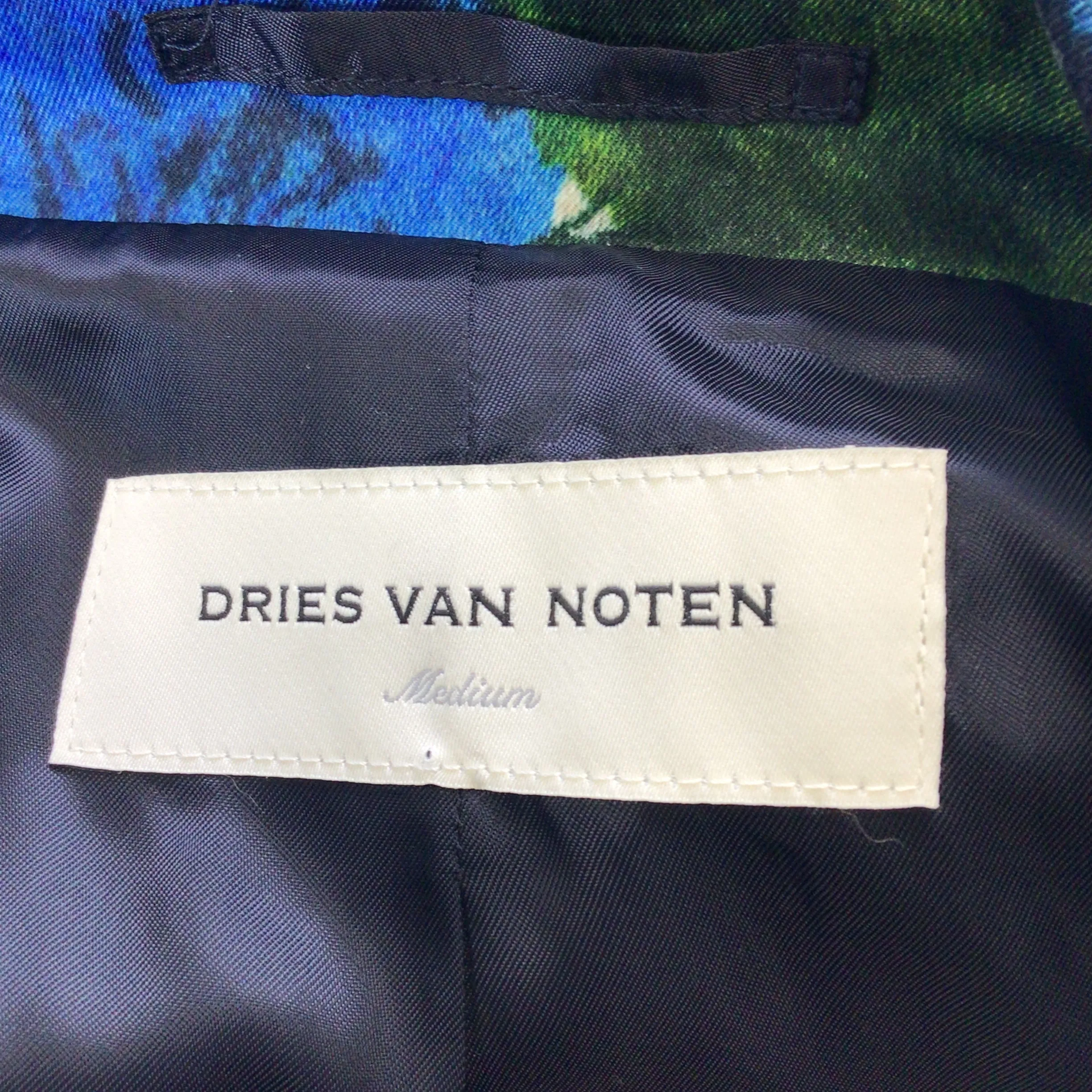 Dries van Noten Blue / Green Printed Belted Cotton Trench Coat