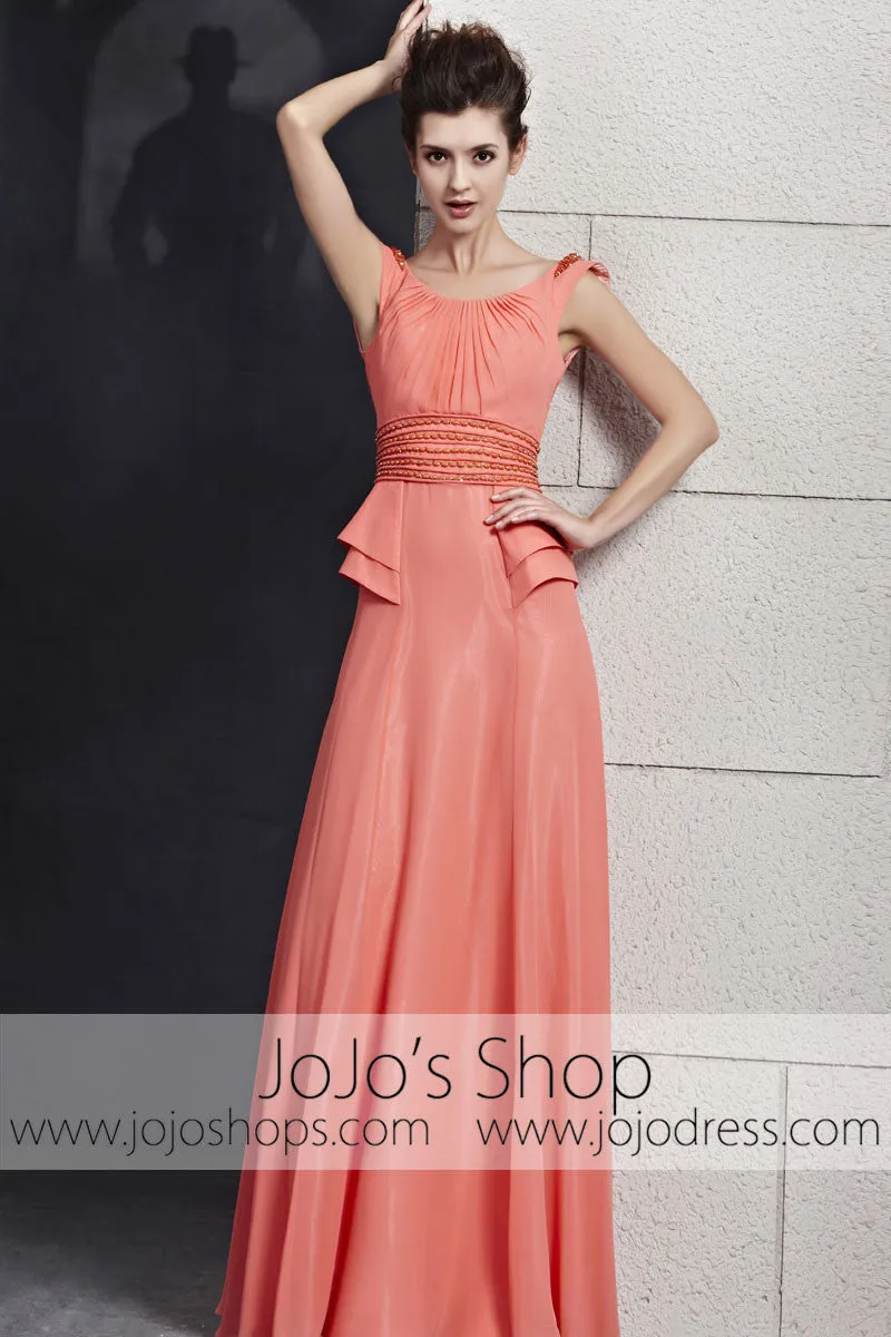 Grapefruit Pink Scoop Neck Low Back Prom Evening Cocktail Dress CX830131