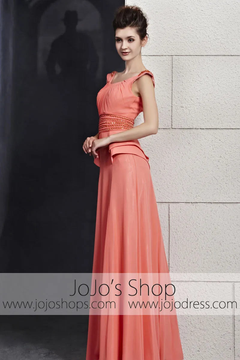 Grapefruit Pink Scoop Neck Low Back Prom Evening Cocktail Dress CX830131