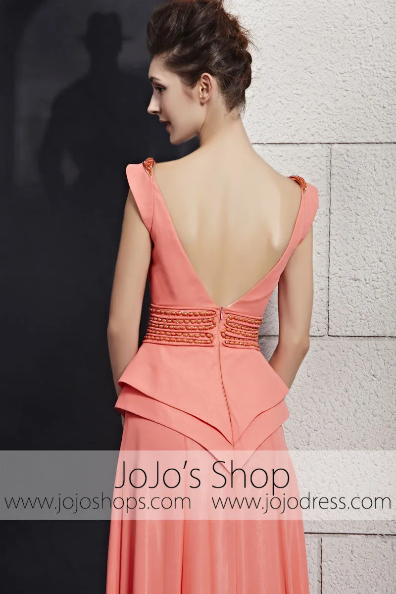 Grapefruit Pink Scoop Neck Low Back Prom Evening Cocktail Dress CX830131