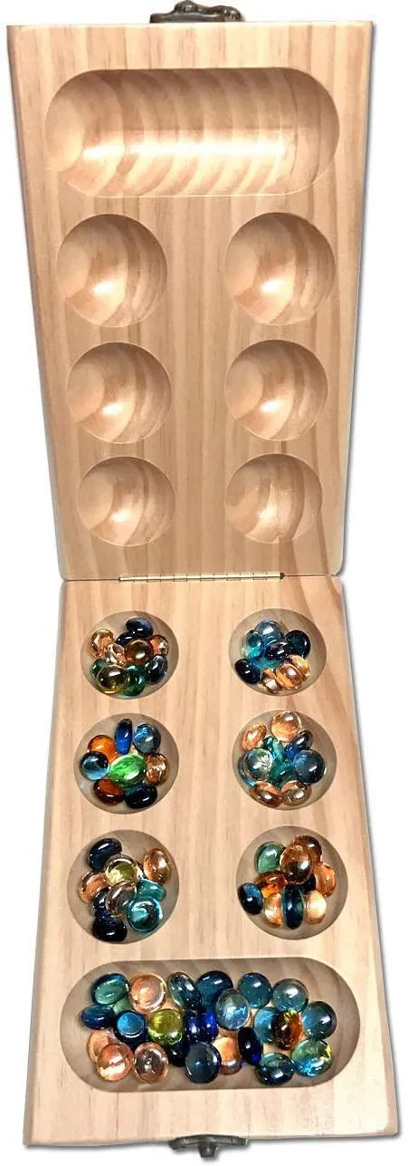 Mancala Board Game, Solid Wood Folding Mancala Board Game Portable Travel Game