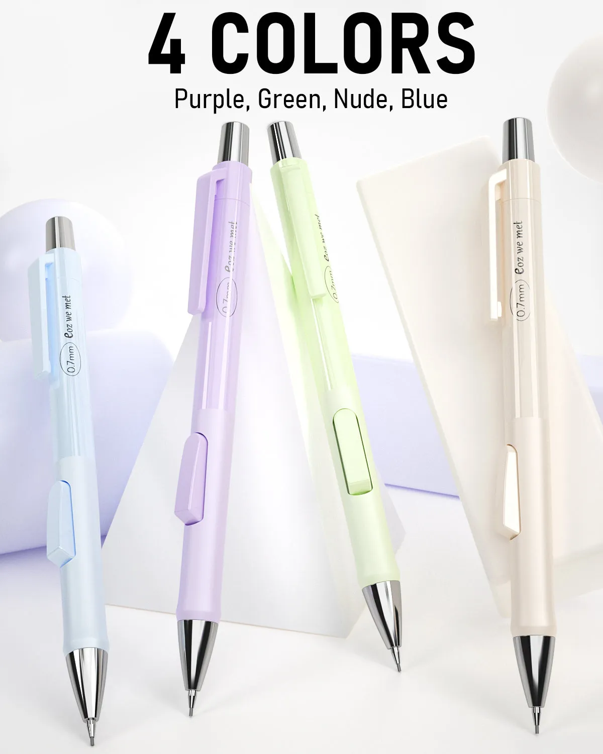 Nicpro 4 PCS Pastel Mechanical Pencil 0.7mm, Cute Fast Click Mechanical Pencils Set with 8 Tubes HB Lead Refills, Erasers, Eraser Refills for School, Student Writing, Drawing, Sketching - with Case