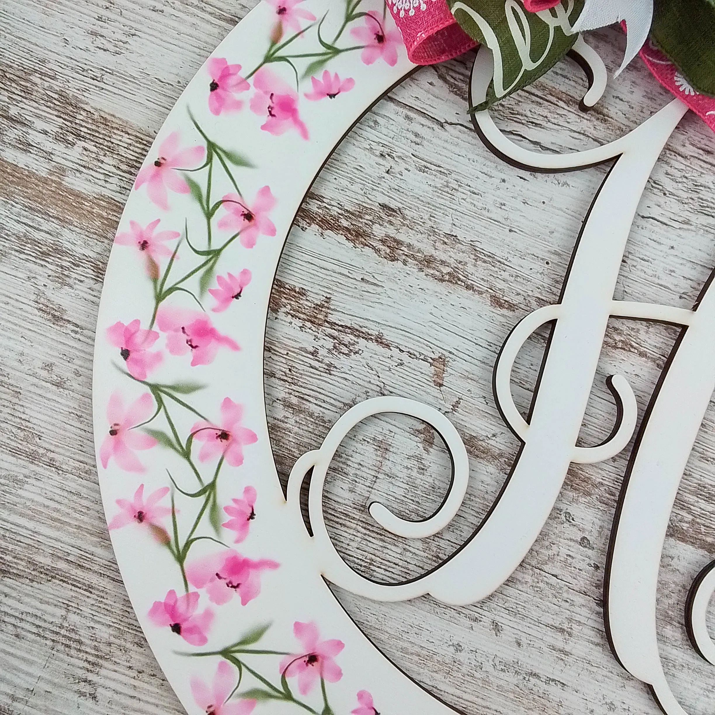 Personalized Monogram Door Hanger, Floral Birch Wood Decor, Indoor/Outdoor Hanging Ornament