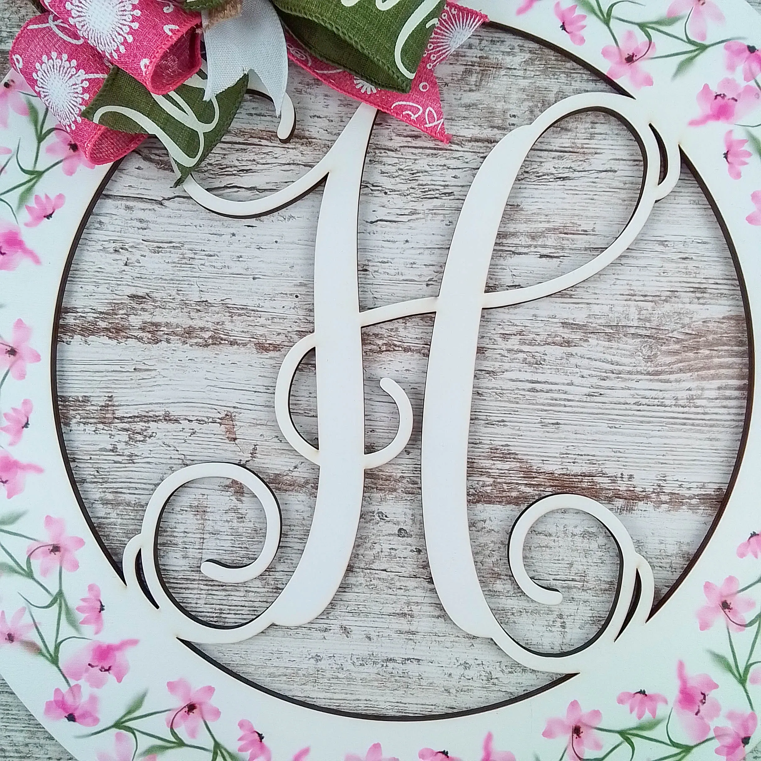 Personalized Monogram Door Hanger, Floral Birch Wood Decor, Indoor/Outdoor Hanging Ornament