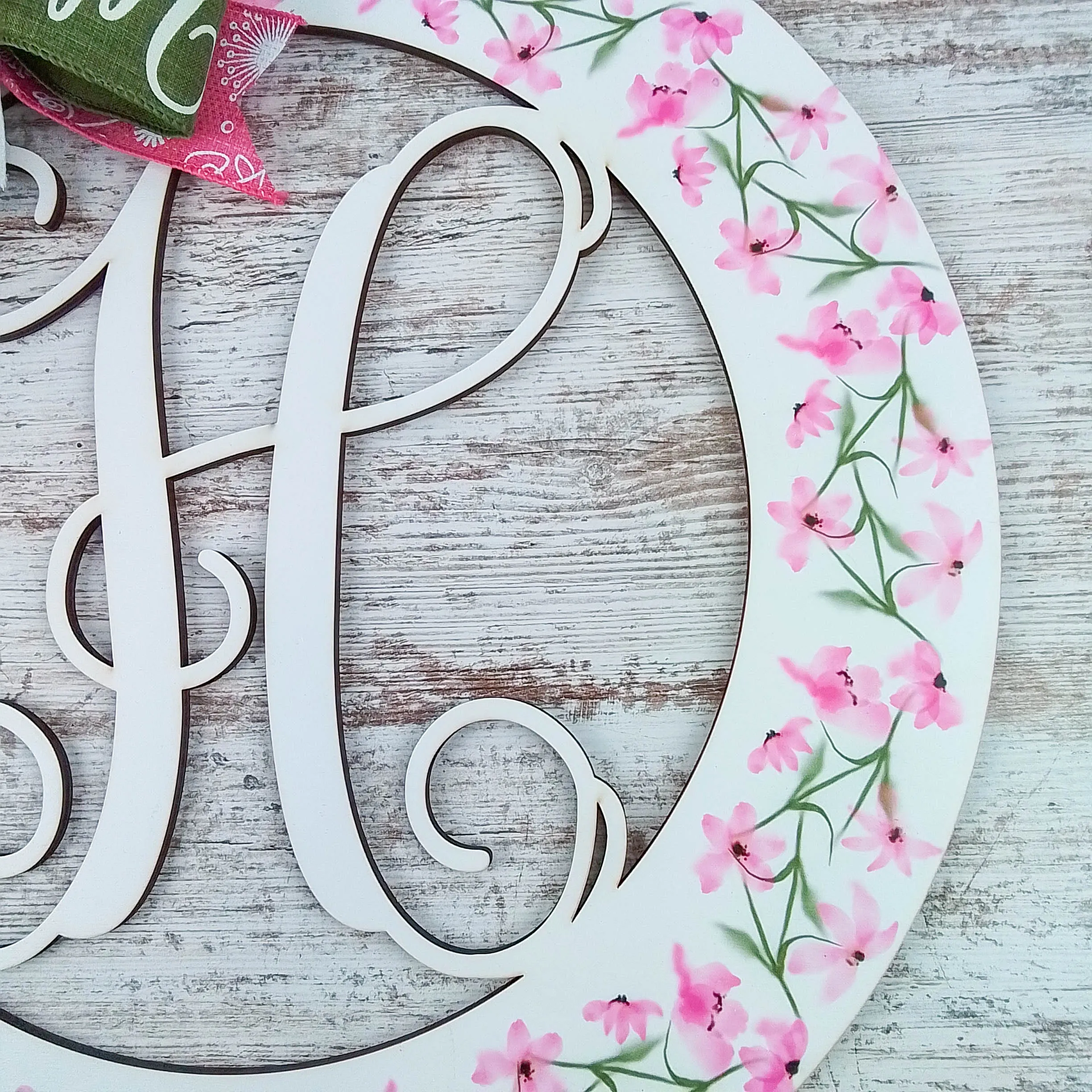 Personalized Monogram Door Hanger, Floral Birch Wood Decor, Indoor/Outdoor Hanging Ornament