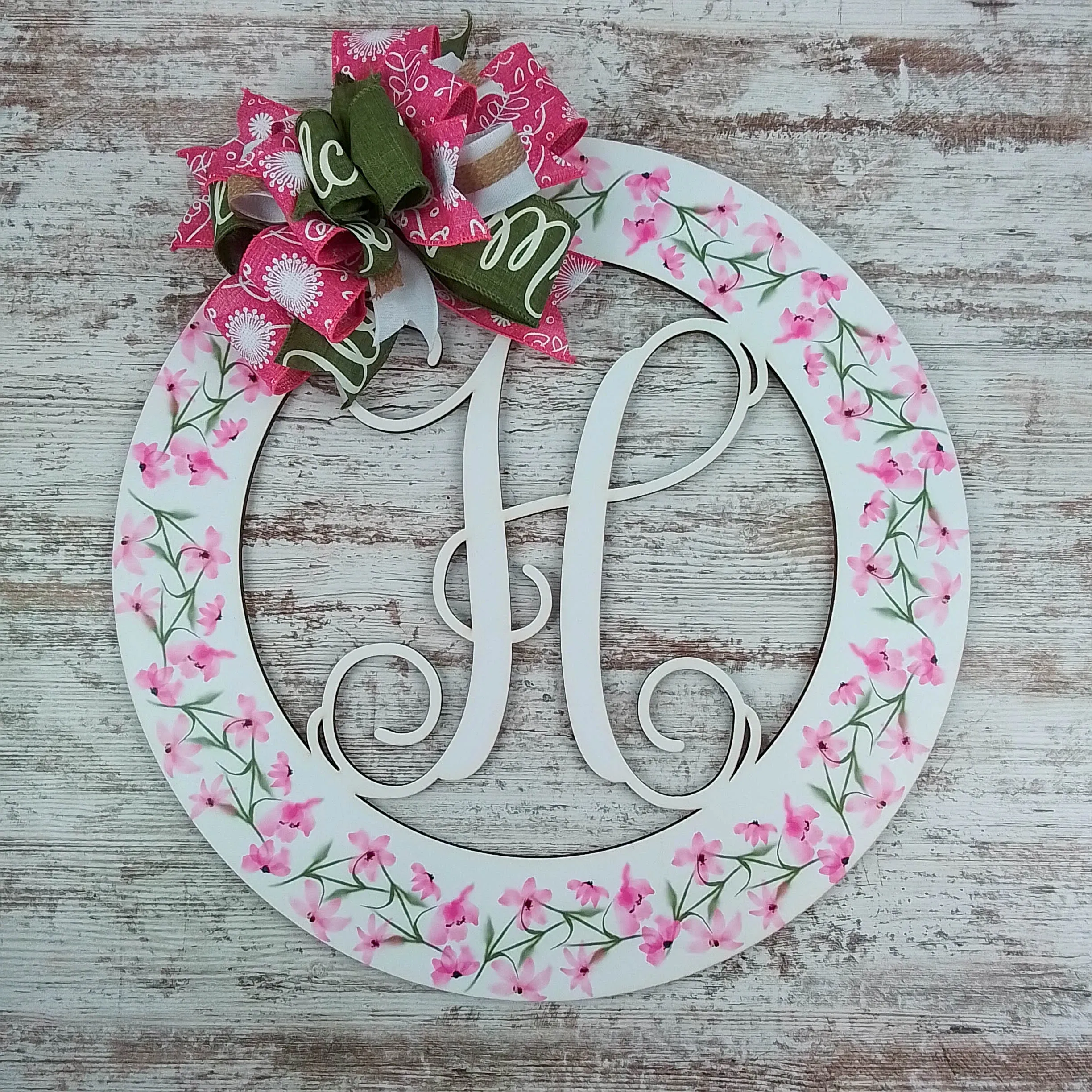 Personalized Monogram Door Hanger, Floral Birch Wood Decor, Indoor/Outdoor Hanging Ornament