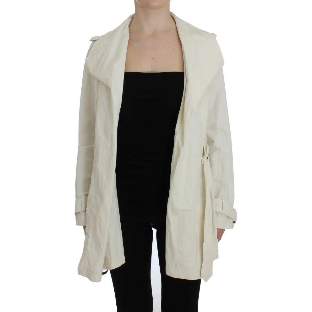 PLEIN SUD Elegant White Wrap Trench Jacket