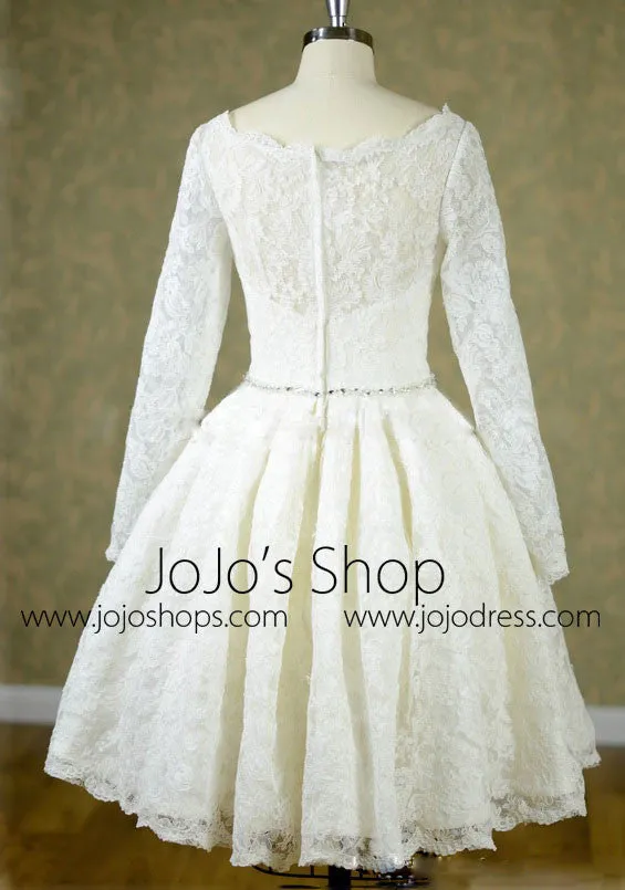 Retro Short Tea Length Wedding Dress with Long Sleeves | DV2048