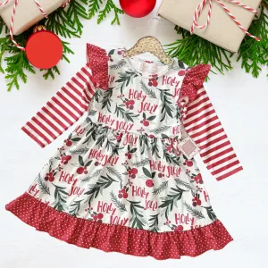 Winter Fun Girls Twirl Dresses - Holly Jolly - Red Stripe