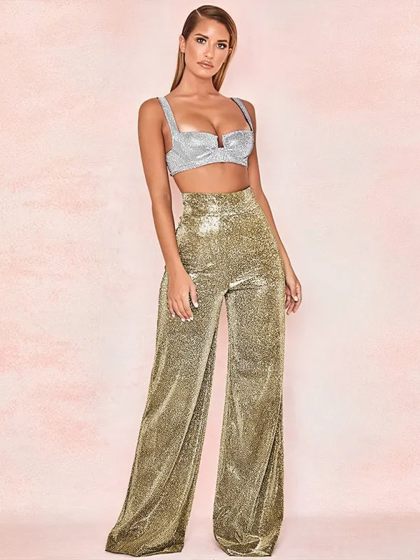 Women's Wide Leg Shimmering Party Trousers