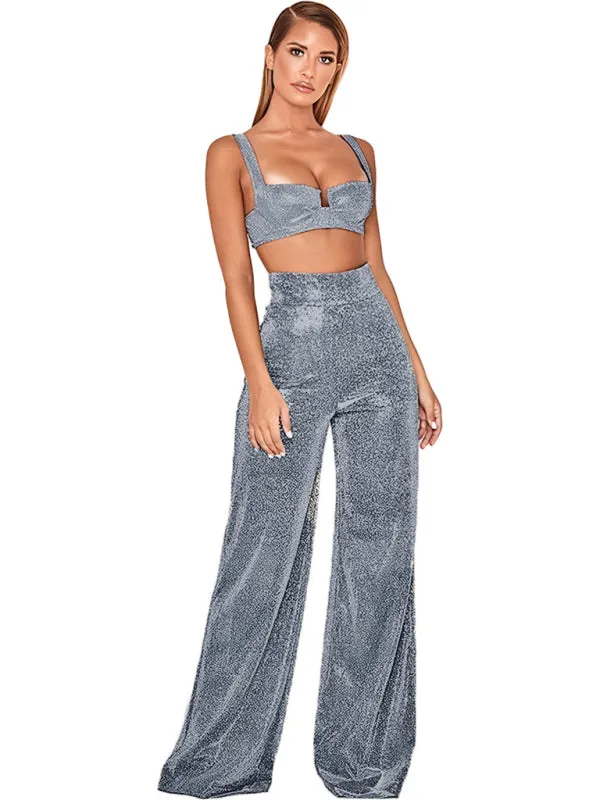 Women's Wide Leg Shimmering Party Trousers