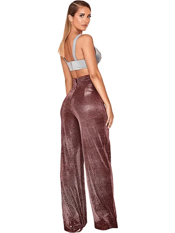 Women's Wide Leg Shimmering Party Trousers