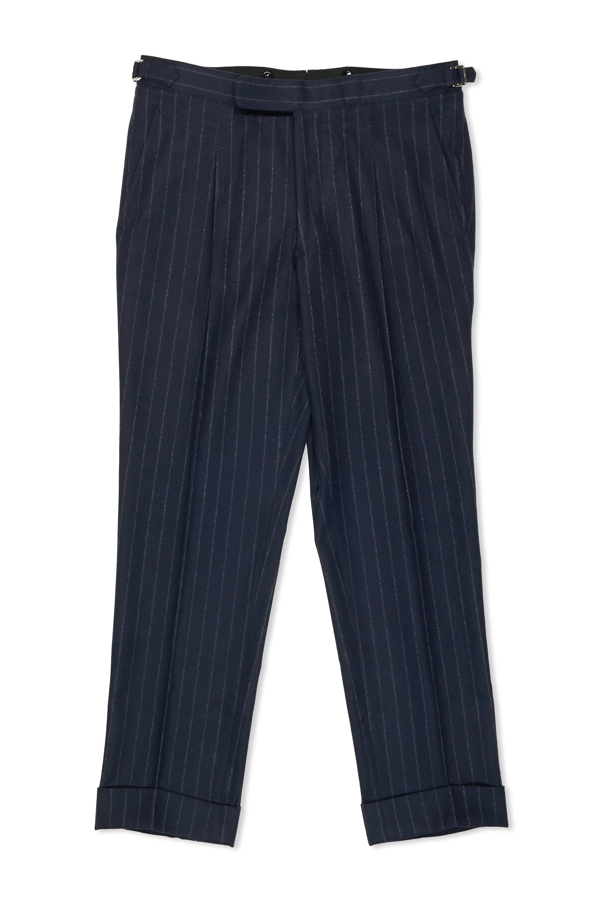 WW Chan Navy Chalkstripe Flannel Three Piece Suit Bespoke